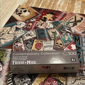 Trixie & Milo "Blame the Booze" 300-Piece Puzzle - Multi color flasks Retro